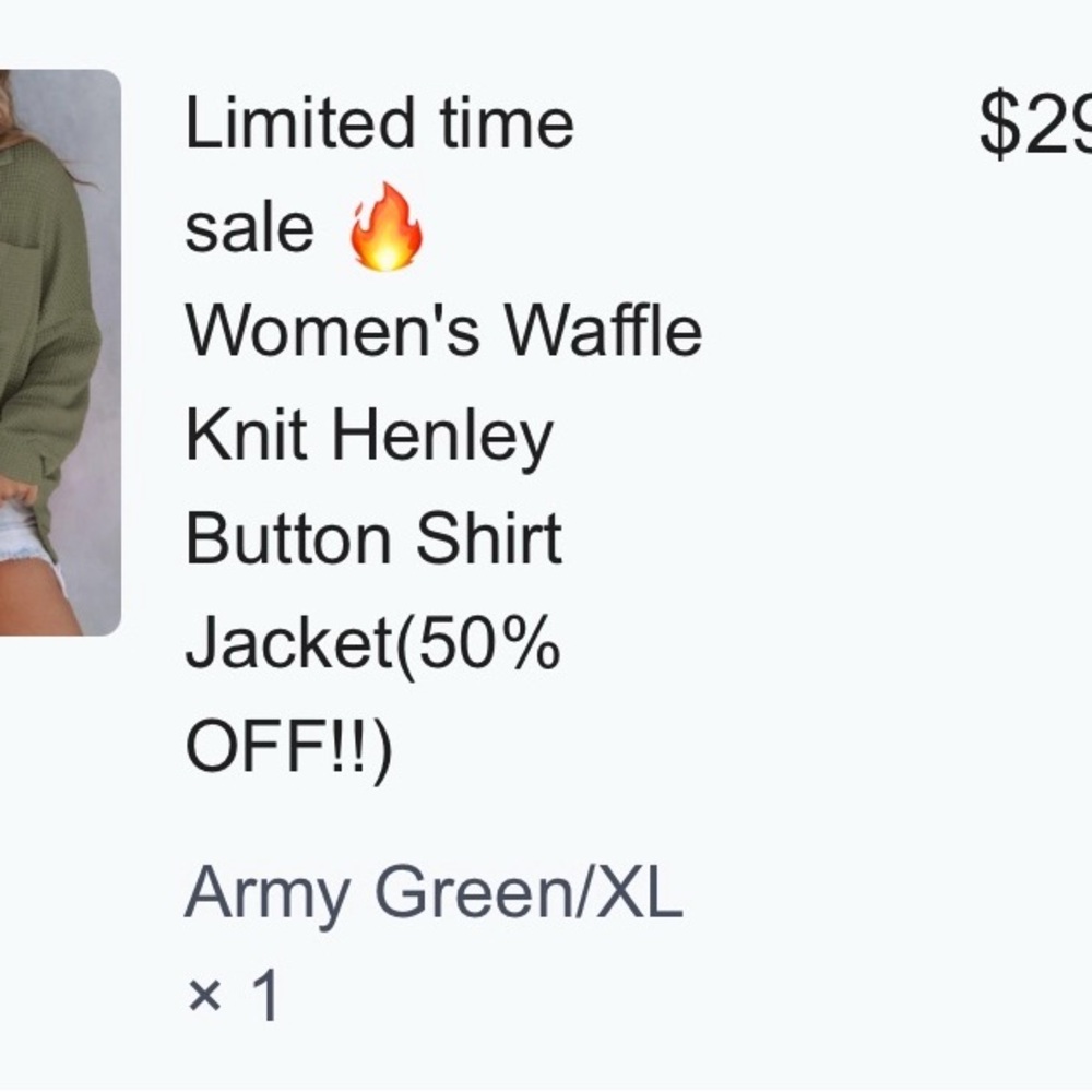 Women's Green Waffle Knit Henley Shirt